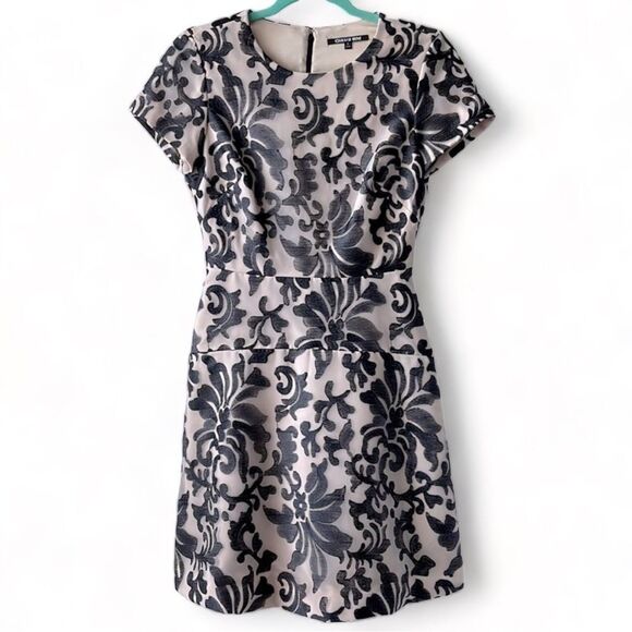 Gianni Bini Chiffon Floral Overlay A-line Dress | Cream & Black | 2 - Picture 1 of 11